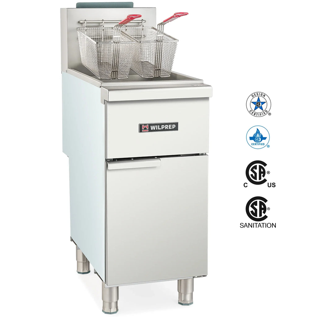 WILPREP 4 Burner Commercial Gas Floor Fryer, Commercial Deep Fryer with 2 Baskets 120000 BTU 50 lb. Capacity 400°F Constant Temperature for Restaurant Kitchen