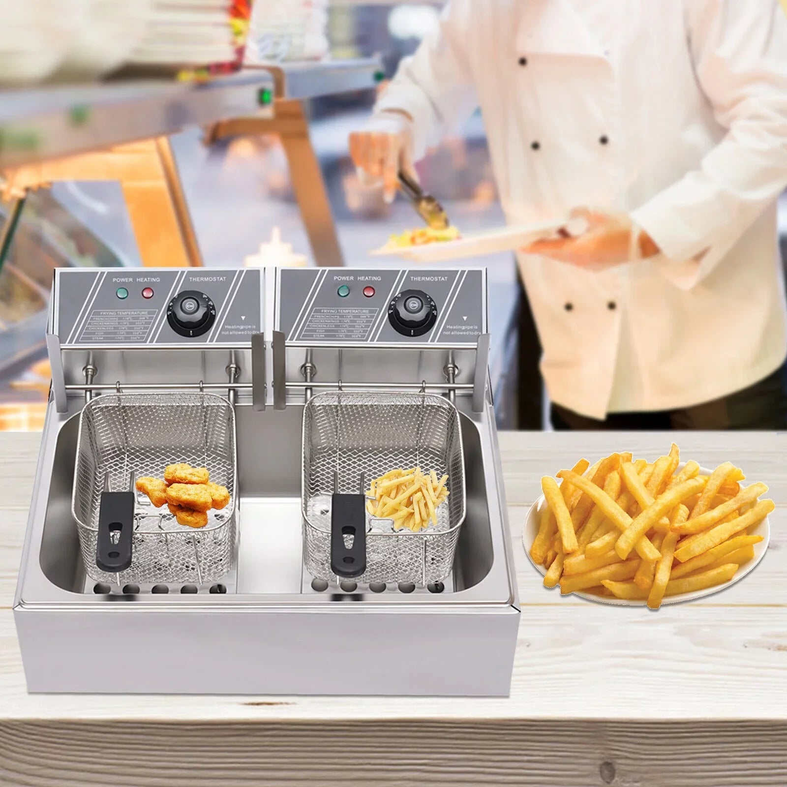 5000W Extra Large Electric Deep Fryer Commercial Restaurant Fry Basket 12L Electric Deep Fryer Single Tank Stainless Steel Fry Basket Commercial Electric Deep Fryer Stainless Steel