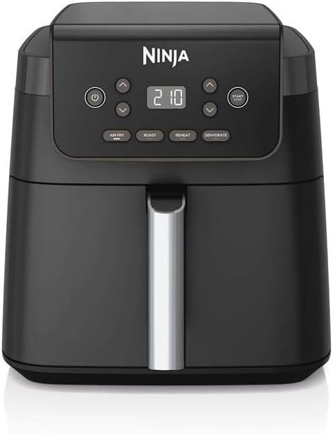 Ninja Friteuse à air chaud 6,2L sans huile, grand tiroir carré, rôtissoire, friteuse, friteuse à air chaud, séchage, chauffage, numérique, antiadhésif, panier lavable au lave-vaisselle, noir, AF170EU