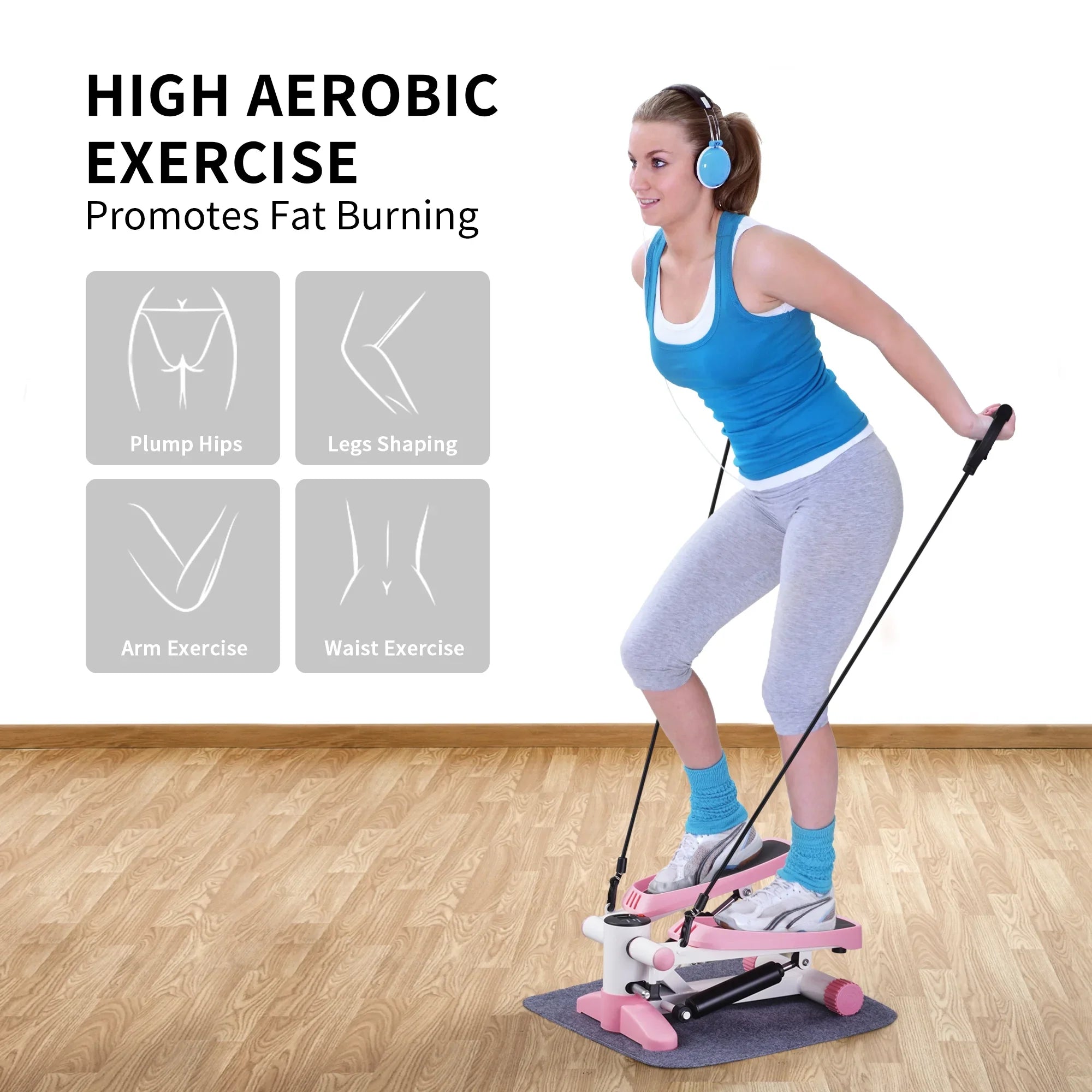 Wesfital Steppers for Exercise + Free Non-slip Mat, Mini Stair Stepper with Resistance Bands(Pink)