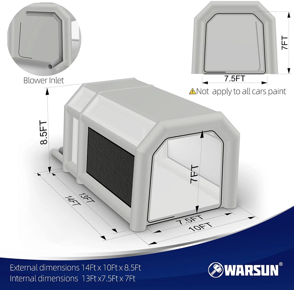 Warsun Inflatable Paint Booth with Larger Air Filter System 14x10x8.5Ft Inflatable Spray Portable Paint Tent