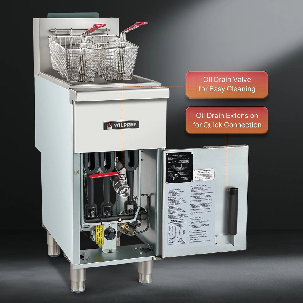 WILPREP 4 Burner Commercial Gas Floor Fryer, Commercial Deep Fryer with 2 Baskets 120000 BTU 50 lb. Capacity 400°F Constant Temperature for Restaurant Kitchen