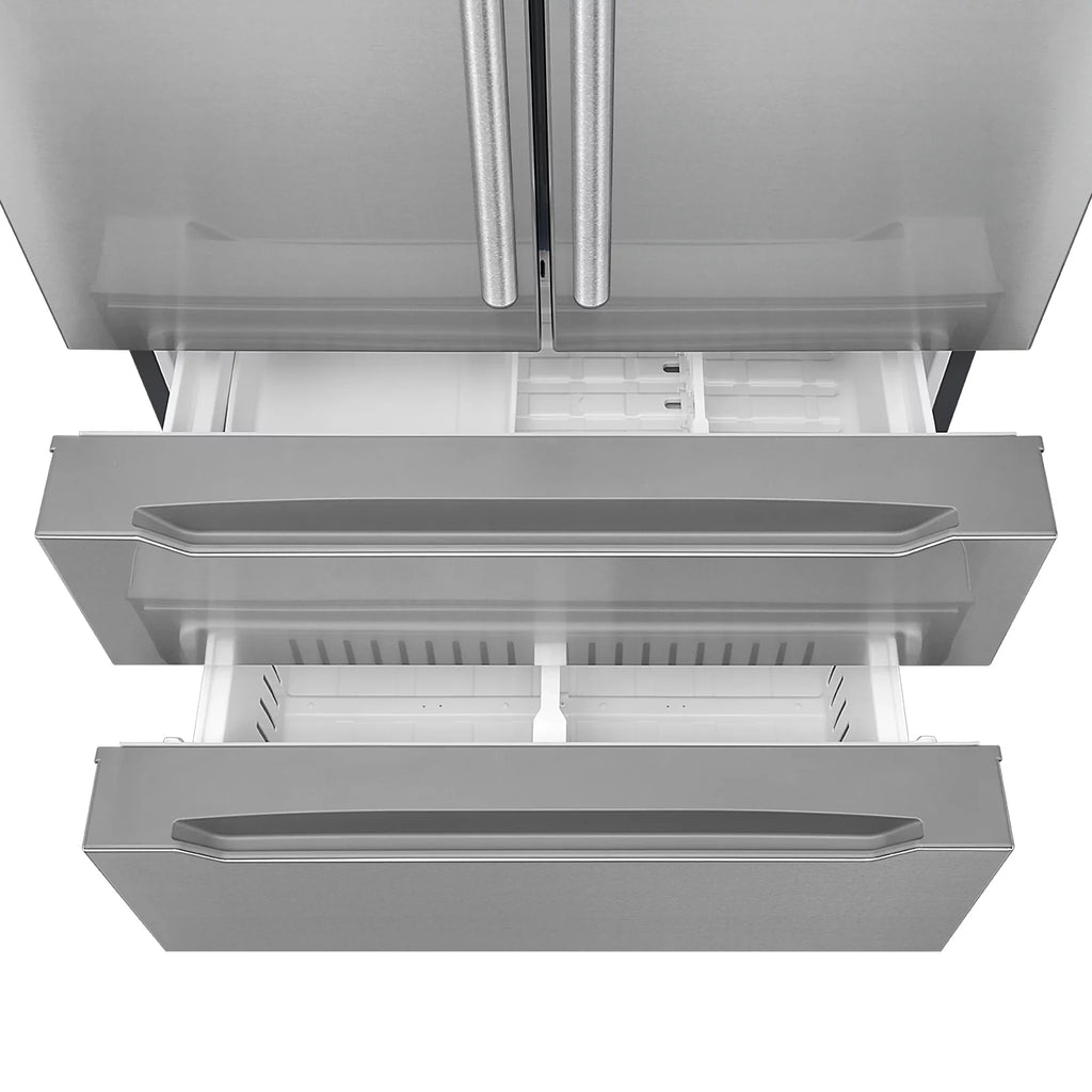 Cosmo 4 Piece Kitchen Appliance Package with 30" Freestanding Gas Range 30" Under Cabinet Range Hood 24" Built-in Integrated Dishwasher & French Door Refrigerator Kitchen Appliance Bundles