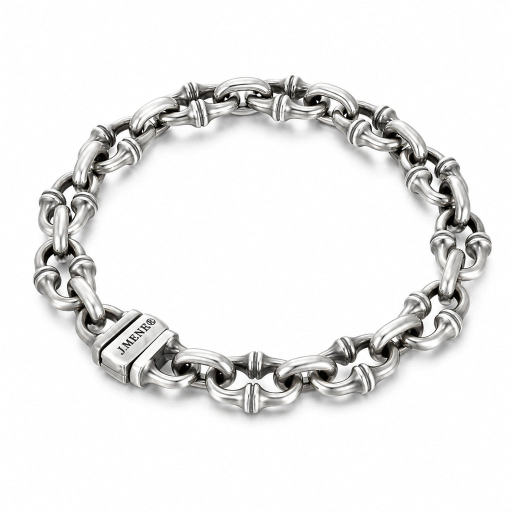 Vintage Horseshoe Link Heavy Chain Bracelet For Men, Copper Plated Silver Engraved  Push Lock Biker Punk Thick Wrist Jewelry Gift