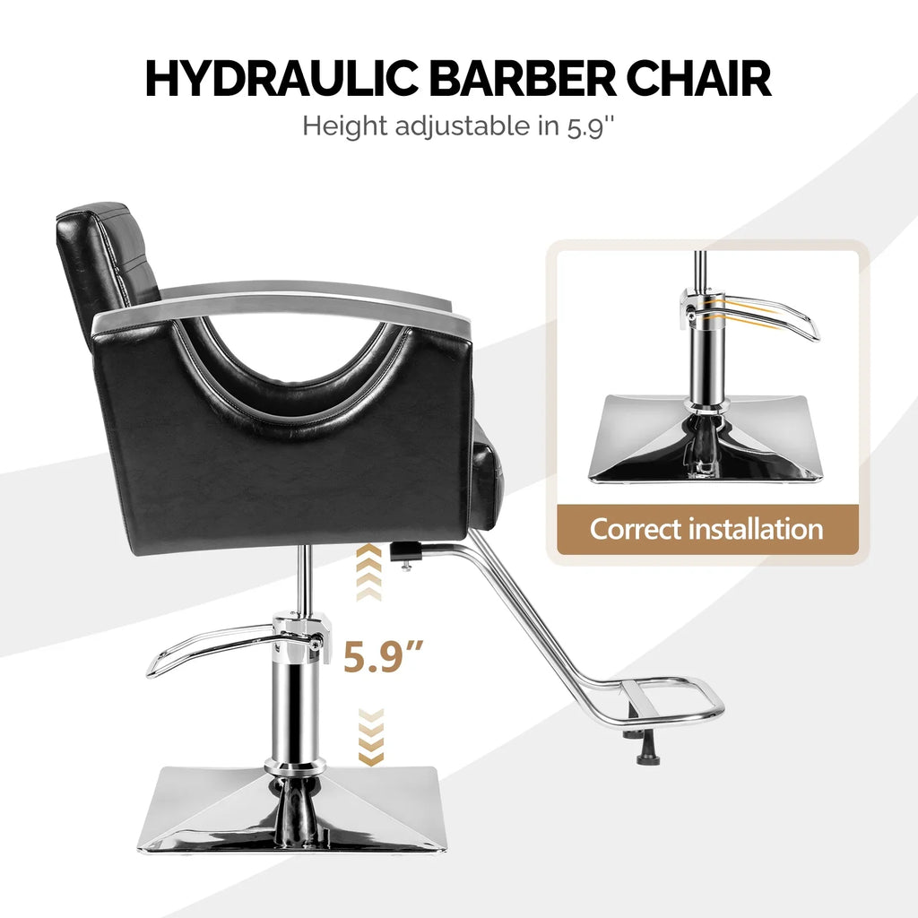 OmySalon Barber Chair Heavy Duty with Stainless Steel Armrest, Black Salon Chair for Hair Stylist, Styling Hairdressing Chair Barbershop Beauty Spa Makeup Equipment