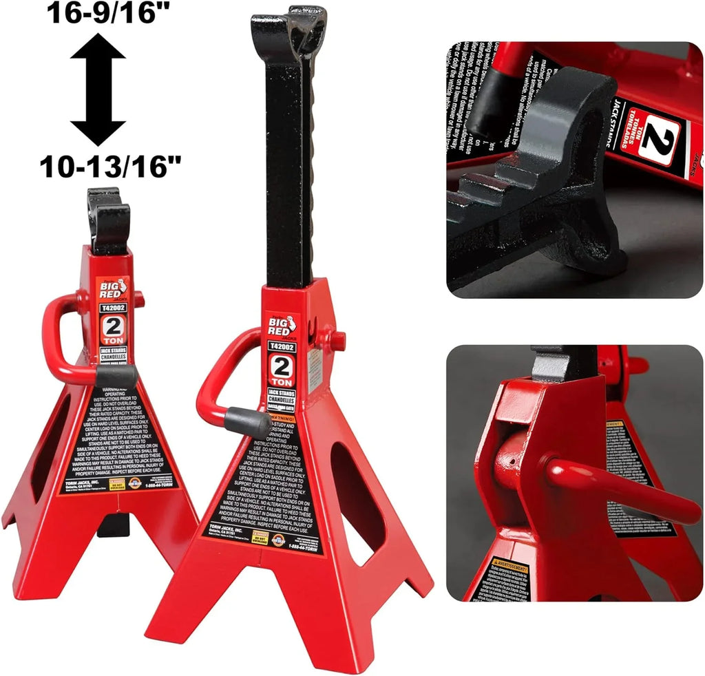 BIG RED 2 Ton Hydraulic Floor Jack with 2 Jack Stands and Rolling Garage Creeper Combo,Red, W8200