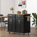 Soges 41.5" Kitchen Island Rolling Island Cart with Hidden Cabinet, Adjustable Shelves, and Towel Rails, Black