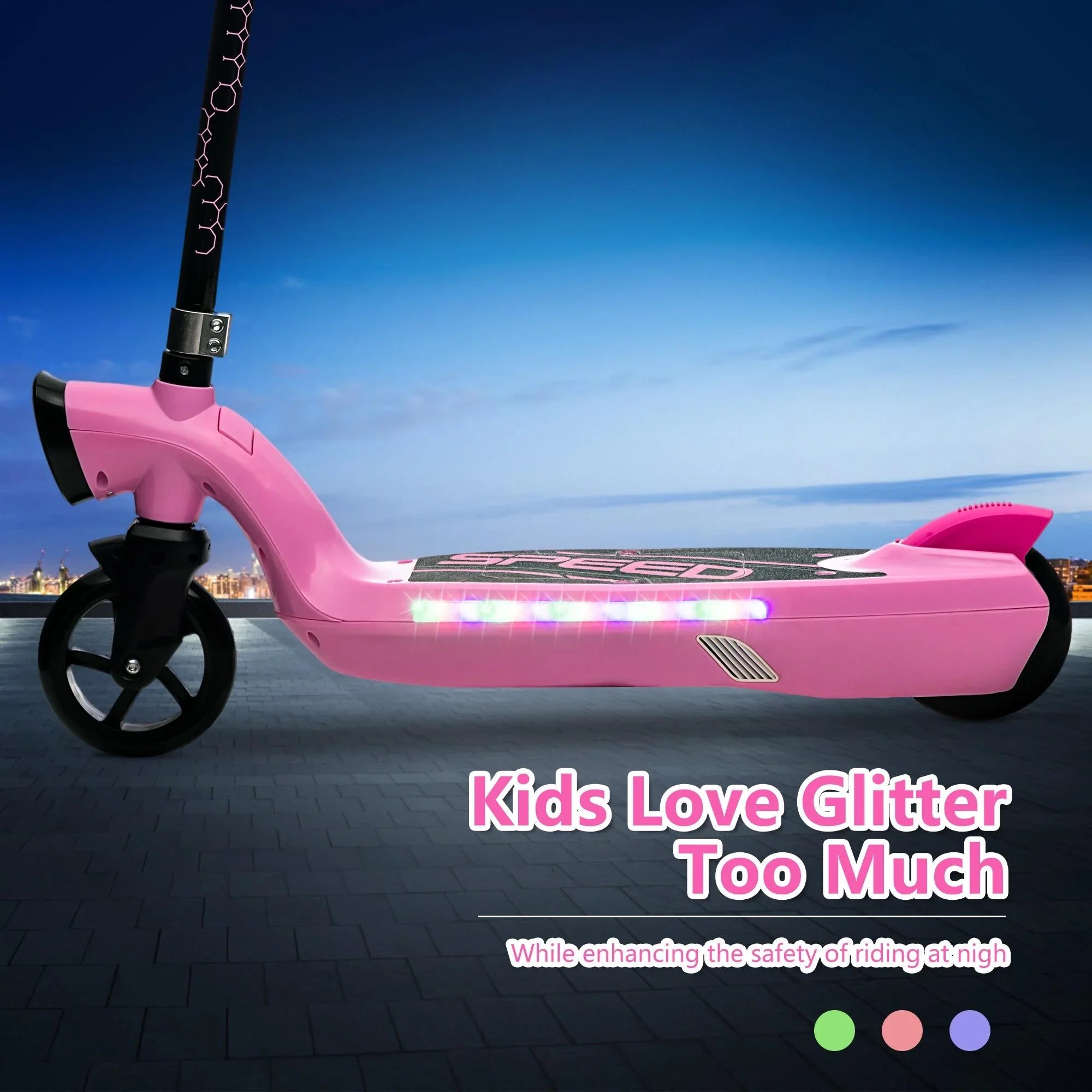 iRerts Kids Electric Scooter for 6-14 Year Old, Portable Kids Scooter for Boys Girls, 12V 45W Kids Electric Scooter with Front Big Light, Rear Brake, Colorful Deck Light, Pink