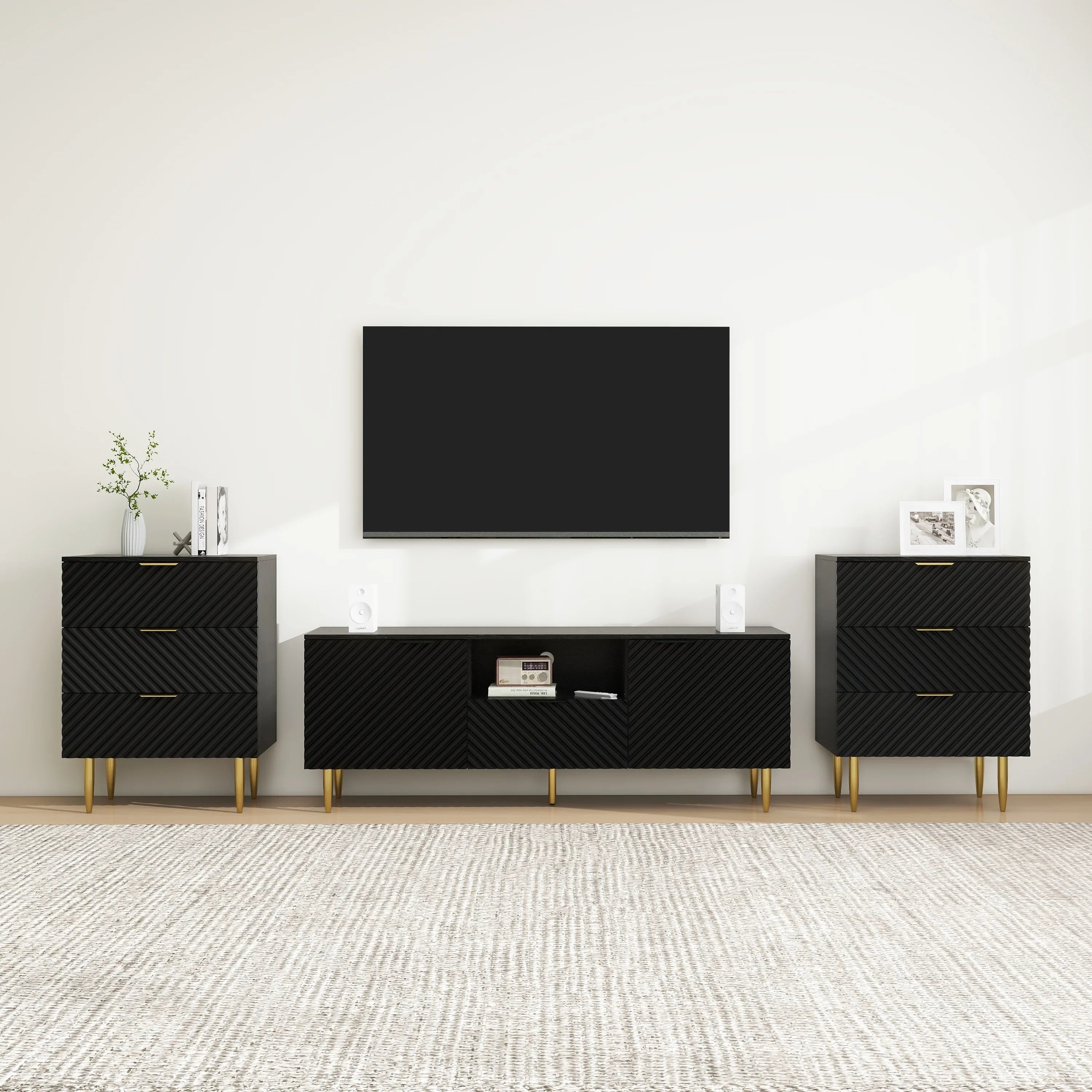 GeeHome TV Stand with Solid Ion Feet, TV Console Table for Living Room, Bedroom