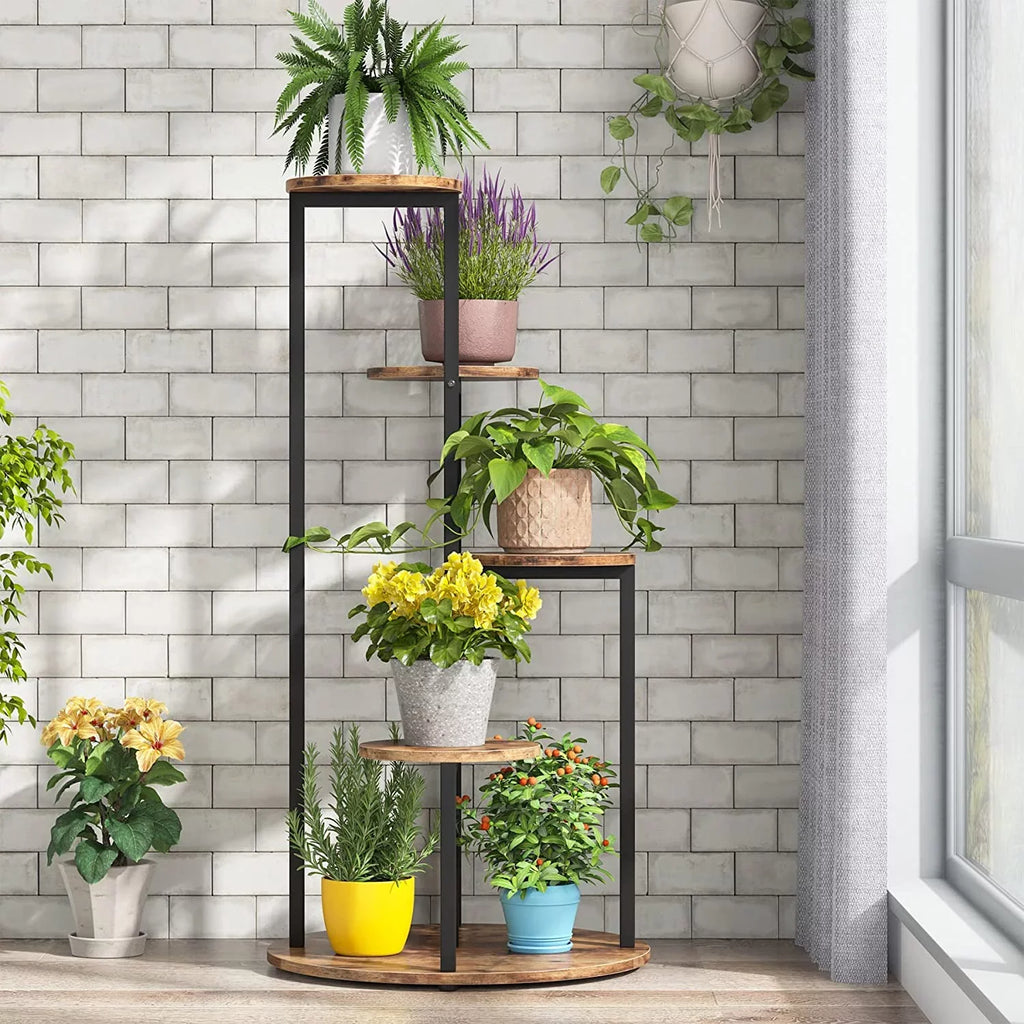 Tribesigns Rustic Brown 4-Tier Corner Plant Stand: Wooden & Metal Pot Holder