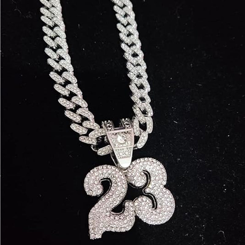 13mm Width Football Pendant Necklace,Number 23 Chain Iced Out Pendant Necklace, 3D Diamond Gold Zinc Alloy Stainless Steel Religious Zircon