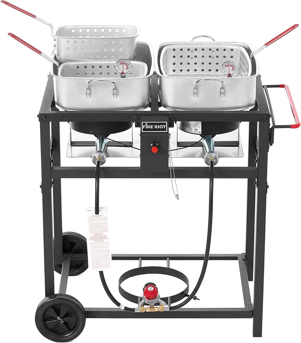 Propane Outdoor Double Burner Deep Fryer Cart, 2-18QT Aluminum Pots & Frying Baskets, Best for Fish Fry, Wings, Fries, Canjun Fry