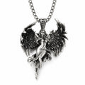 Antique Fallen Angel Wing Pendant Necklace For Men Women, Copper Plated Silver 3D Sculpted Gothic Angel Charm Punk Biker Jewelry Gift