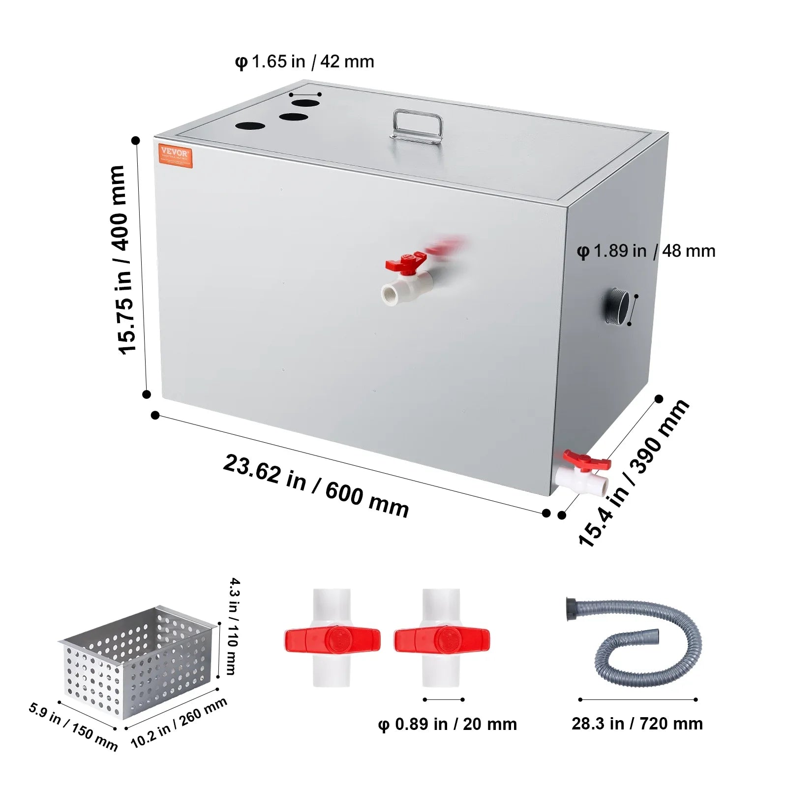 SKYSHALO 40LB Commercial Grease Interceptor Trap - A Stainless Steel Wastewater Filter