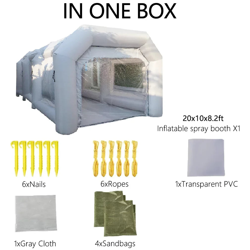 WGIA Portable Inflatable Paint Booth 20x10x8.2Ft Grey （No blower）Inflatable Spray Booth with Air Filter System