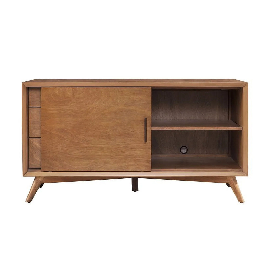 Home Square 4 Piece Set with Small TV Console Full Wood Bed & Large Nightstand