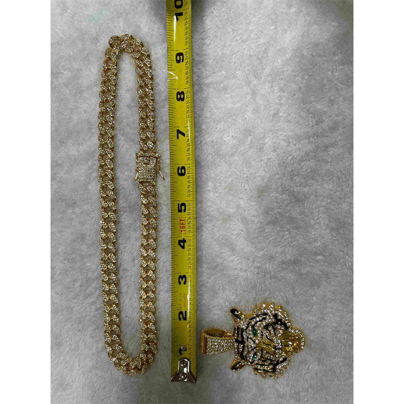 13mm Width Football Pendant Necklace,Hip Hop Green Eyes Tiger Head Pendant Necklace 3D Diamond Gold Zinc Alloy Stainless Steel Religious Zircon