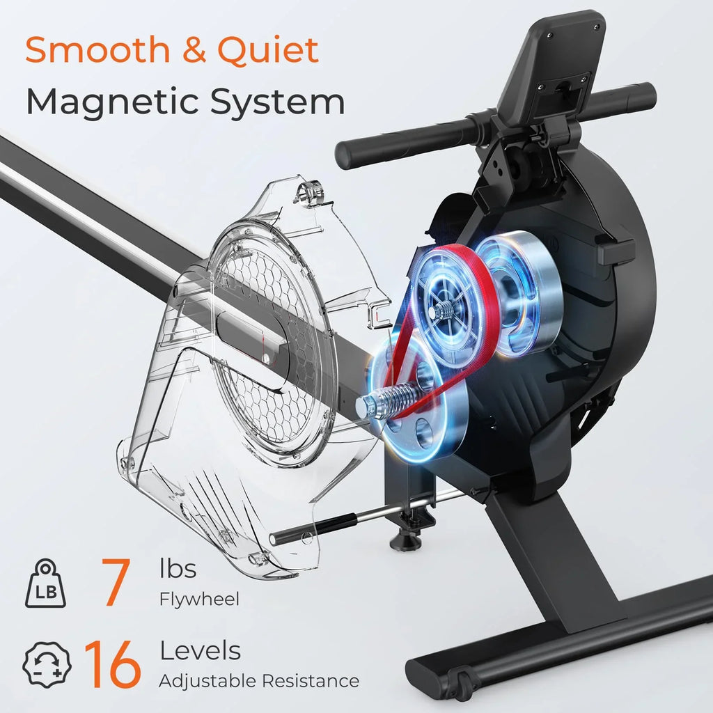 Rowing Machine, 16 Level Resistance Magnetic Rowing Machine Max 265lb Weight Capacity Row Machine Neche Resistance Magnetic with App Compatible Rower for Home Gym