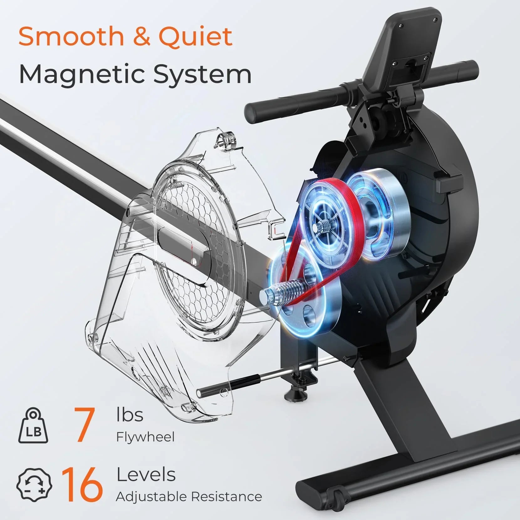 Rowing Machine, 16 Level Resistance Magnetic Rowing Machine Max 265lb Weight Capacity Row Machine Neche Resistance Magnetic with App Compatible Rower for Home Gym