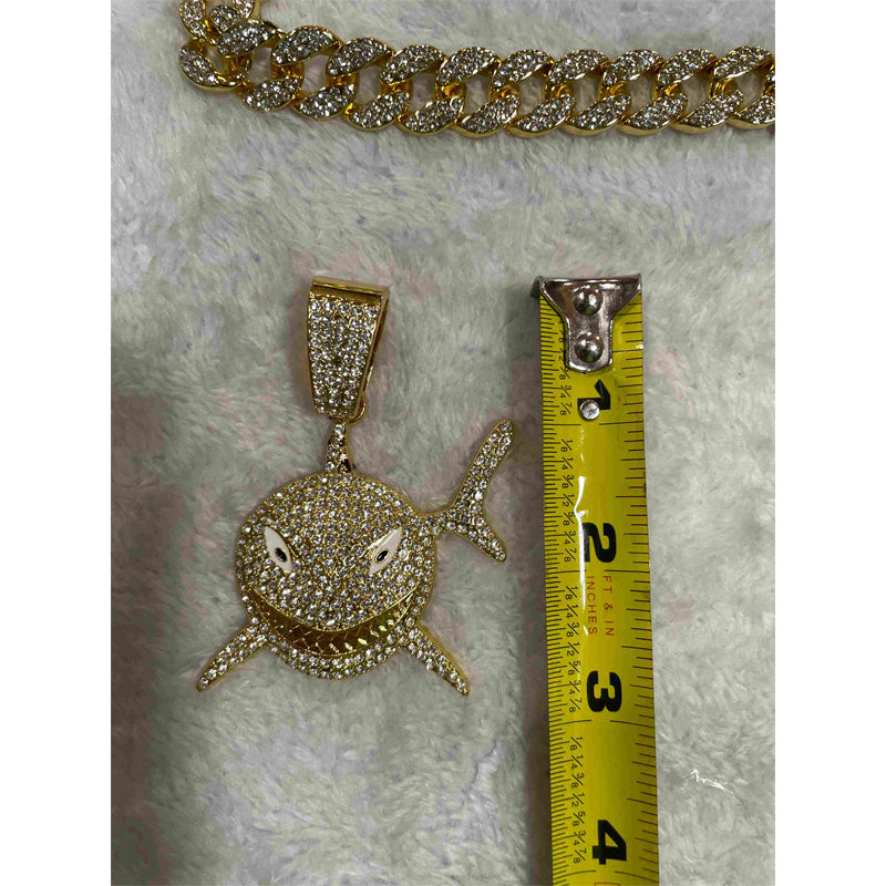 13mm Width Football Pendant Necklace,rhinestone Gold-plated Shark Pendant Necklace, 3D Diamond Gold Zinc Alloy Stainless Steel Religious Zircon