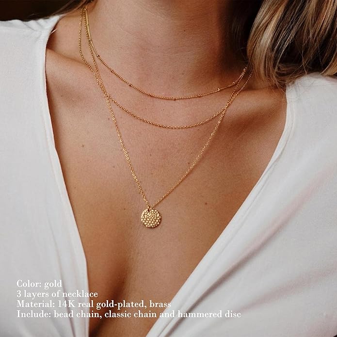 14K Hammered Coin Layered Necklace Set