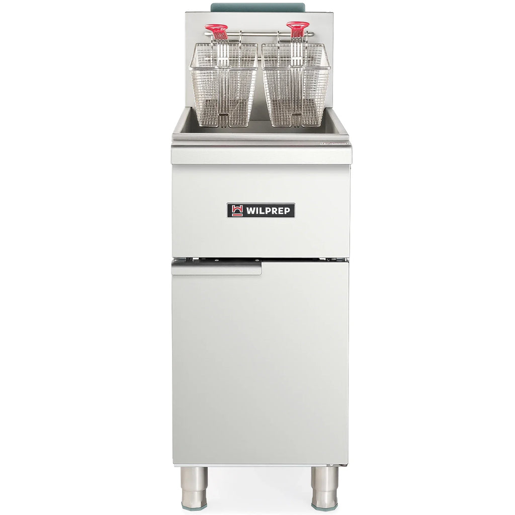 WILPREP 4 Burner Commercial Gas Floor Fryer, Commercial Deep Fryer with 2 Baskets 120000 BTU 50 lb. Capacity 400°F Constant Temperature for Restaurant Kitchen