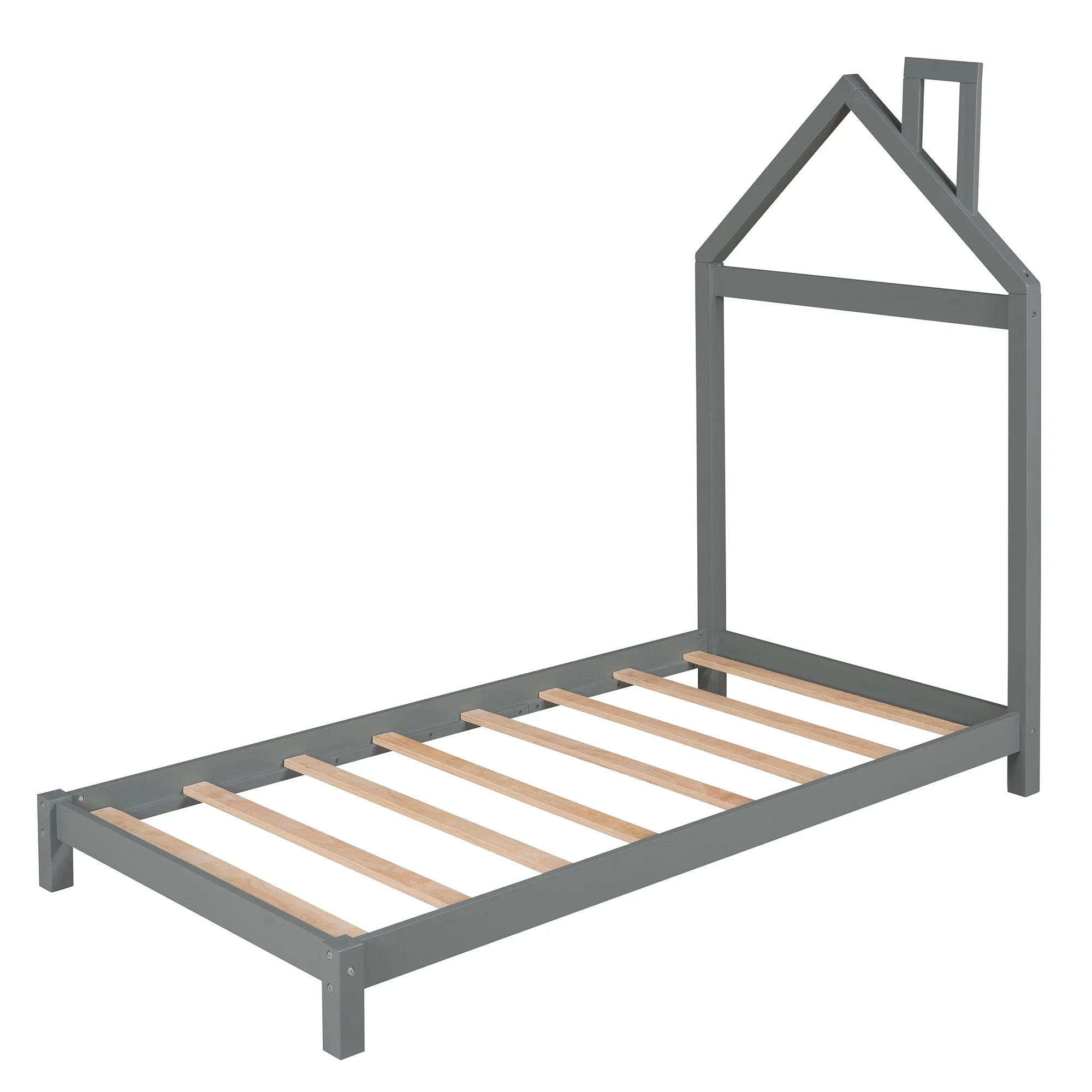 uhomepro Kids Twin Bed Frame with House Frame Headboard, Pretty Platform Bed Frame for Girls Boys, Wood Bed Frame Twin Size Bedroom Furniture with Wood Slats Support, No Box Spring Needed, Gray