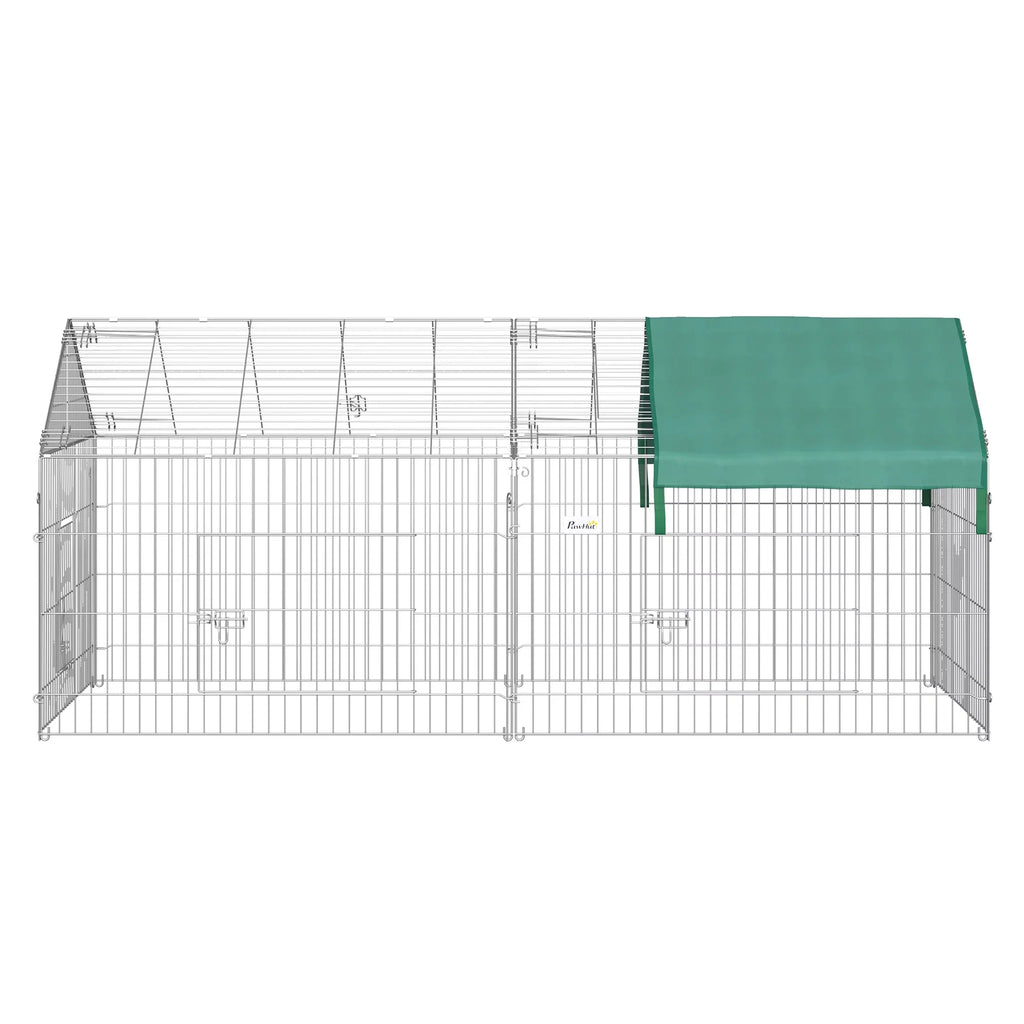 PawHut 87" Small Animal Playpen, Pet Playpen Yard Fence for Rabbits, Chicken, Chinchillas with Roof for Indoor & Outdoor, Green