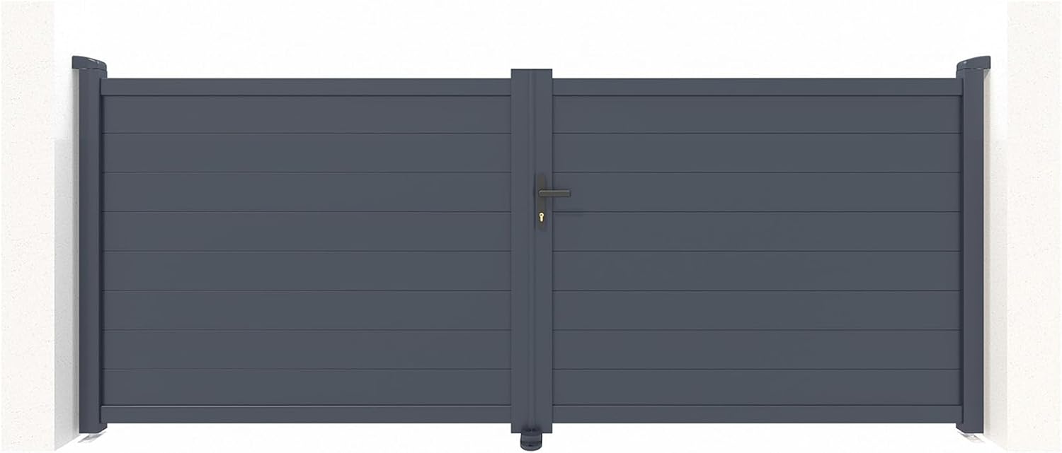 Casanoov Portail Battant EIGER 4 m 392 cm x 161 cm 6,3 m² Aluminium Gris Anthracite RAL 7016 Plein Sécurisé Intimité Jardin Extérieur Motorisable Résistant Corrosion Gonds Renforcés Inclus
