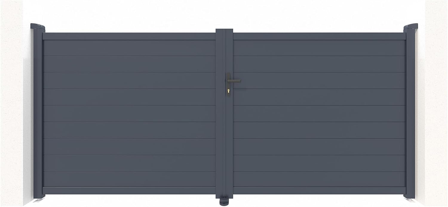 Casanoov Portail Battant EIGER 4 m 392 cm x 161 cm 6,3 m² Aluminium Gris Anthracite RAL 7016 Plein Sécurisé Intimité Jardin Extérieur Motorisable Résistant Corrosion Gonds Renforcés Inclus