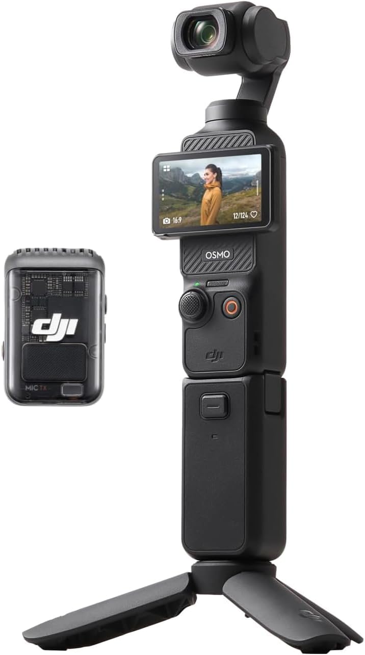 DJI Osmo Pocket 3 Audio Bundle with Mic 2 (1 TX + 1 RX), Pocket Vlog Camera with Gondola, 1 Inch CMOS Sensor and 4K/240 IPS, 3 Axis Stabilization, 2× Zoom without Loss of Quality