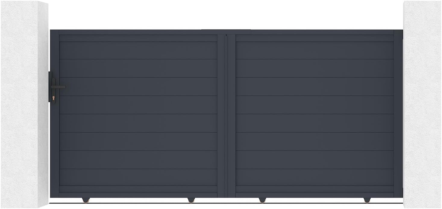Casanoov Portail Battant EIGER 4 m 392 cm x 161 cm 6,3 m² Aluminium Gris Anthracite RAL 7016 Plein Sécurisé Intimité Jardin Extérieur Motorisable Résistant Corrosion Gonds Renforcés Inclus
