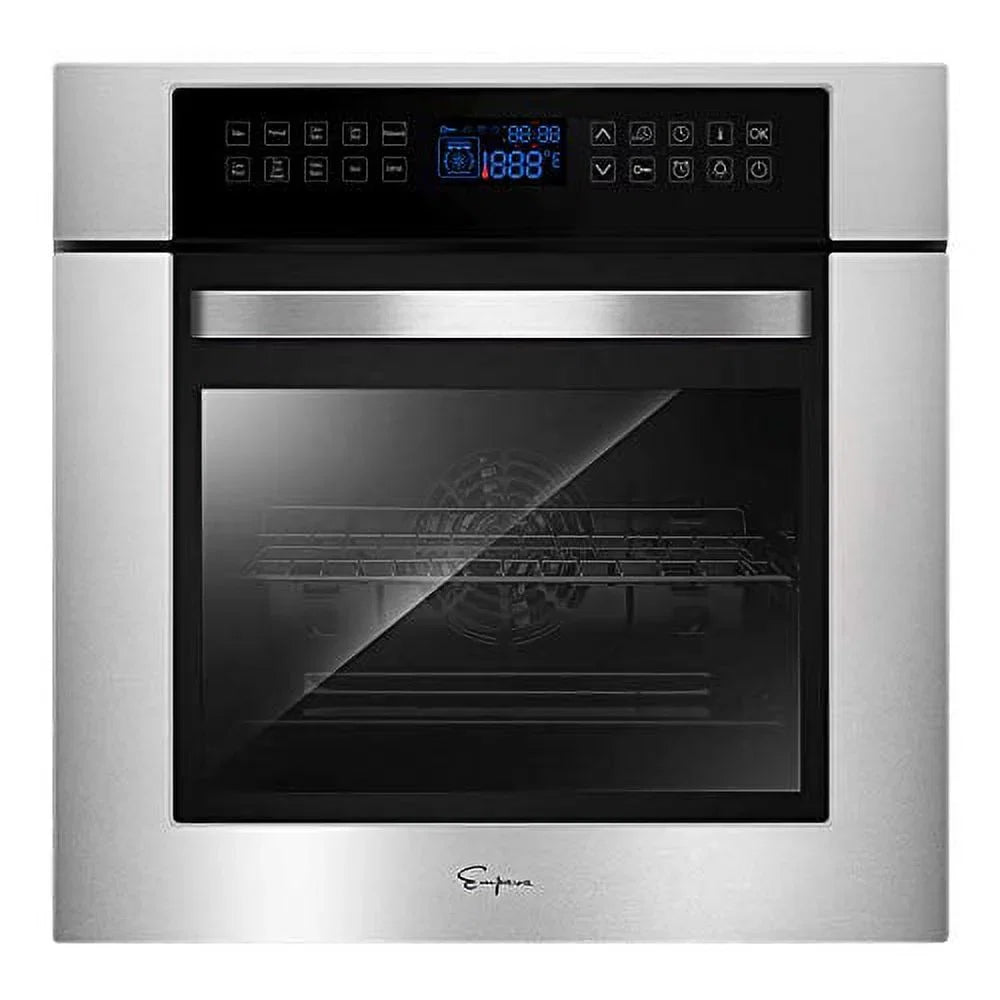 Empava 24 Inch Electric Single Wall Oven 10 Cooking Functions Deluxe 360° ROTISSERIE with Sensitive Touch Control in Stainless Steel
