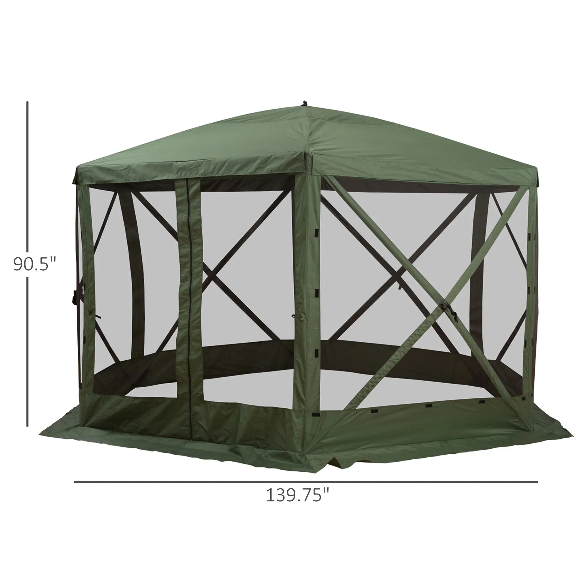 Outsunny 12' x 12' Hexagon Screen House, Pop Up Tent Portable Gazebo Canopy Shelter with Mesh Netting Walls, Carry Bag and Shaded Interior, Green