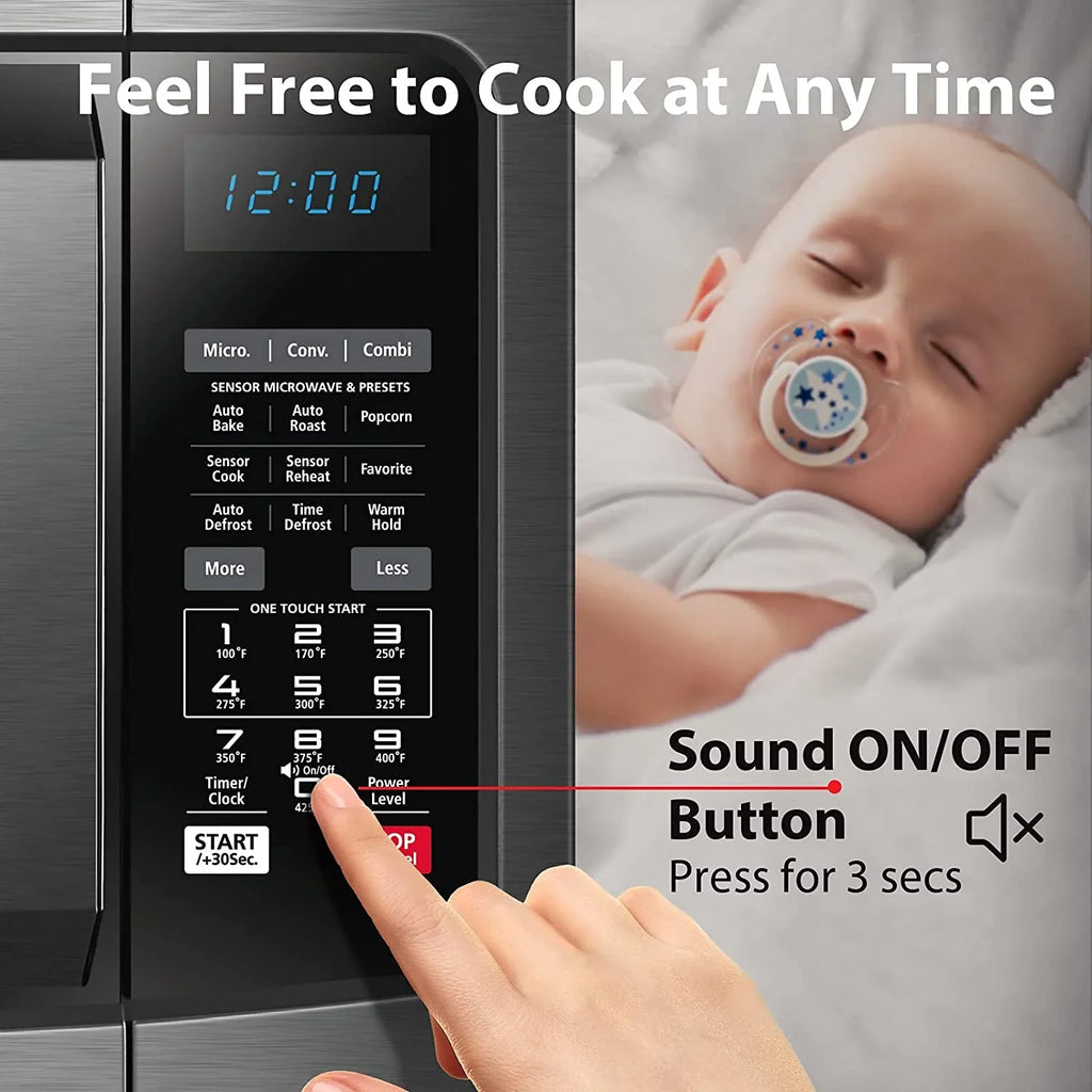 Toshiba Smart Sensor LED Light 1.5 Ft Stainless Convection Microwave Oven, Black