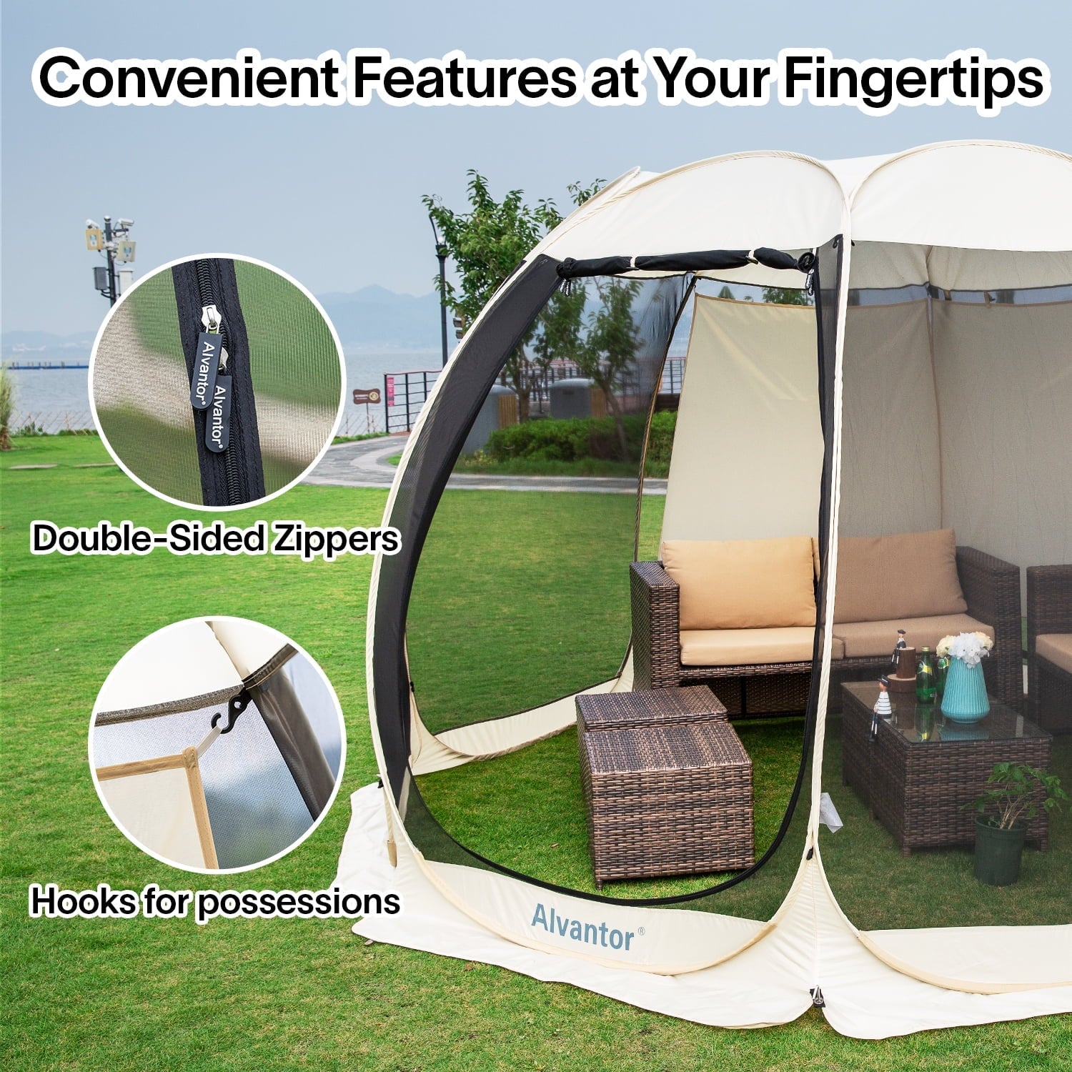 Alvantor Screen House Room Camping 12'x12' Beige Instant Canopy