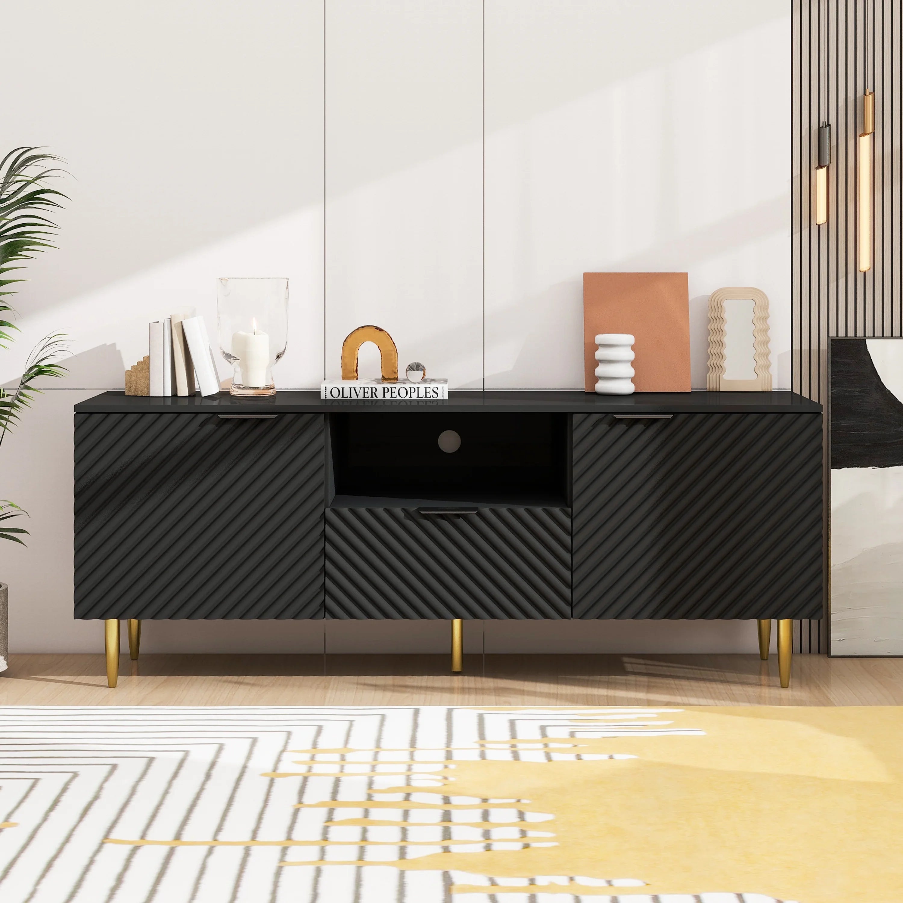 GeeHome TV Stand with Solid Ion Feet, TV Console Table for Living Room, Bedroom