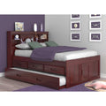 OS Home and Office Solid Pine Full Size Captains Bookcase Bed-Style:3 Drawers with Trundle/Merlot
