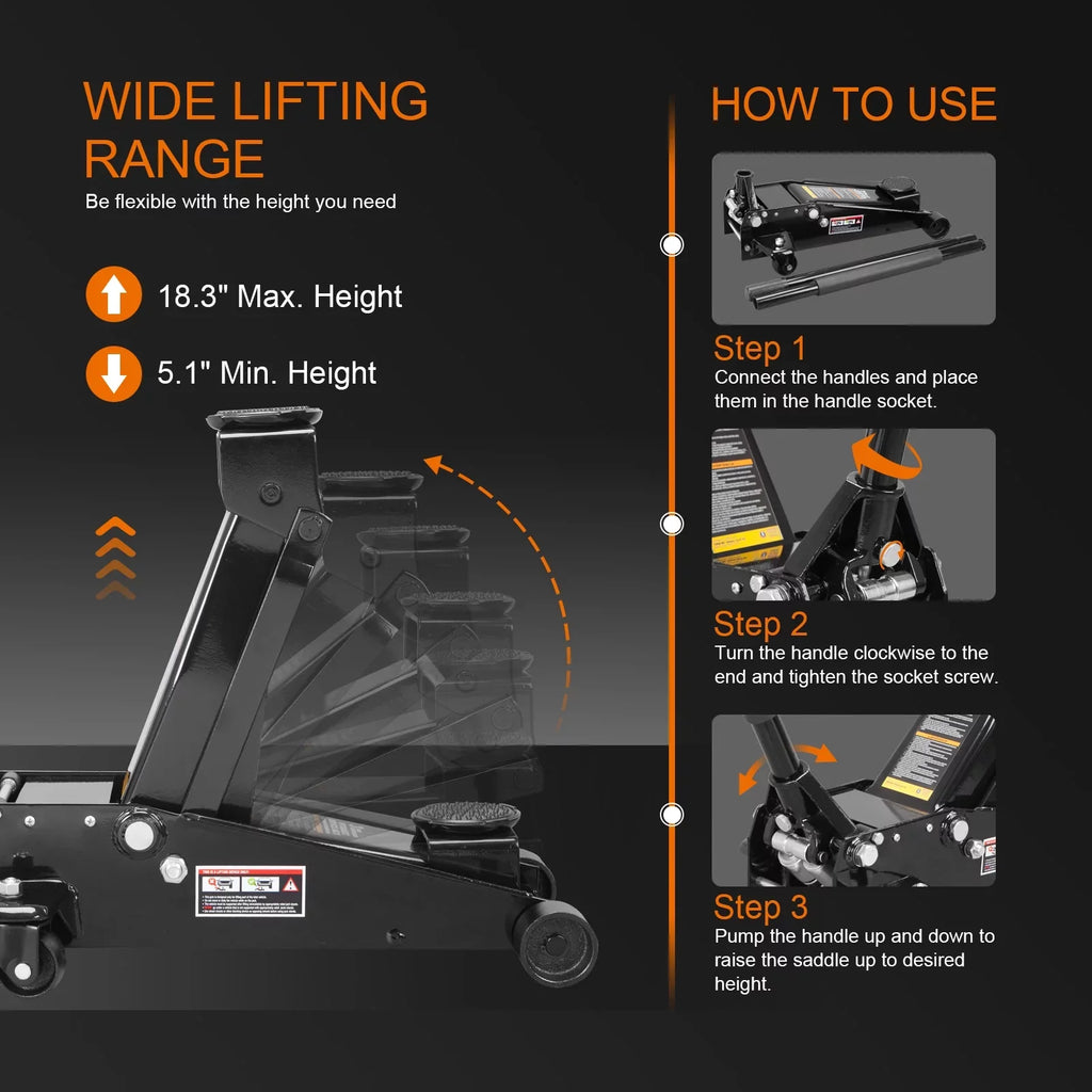 Torin 3 Ton Floor Jack Hydraulic Heavy Duty Steel Car Jack with Quick Lift Dual Pump,Black,W8303-B