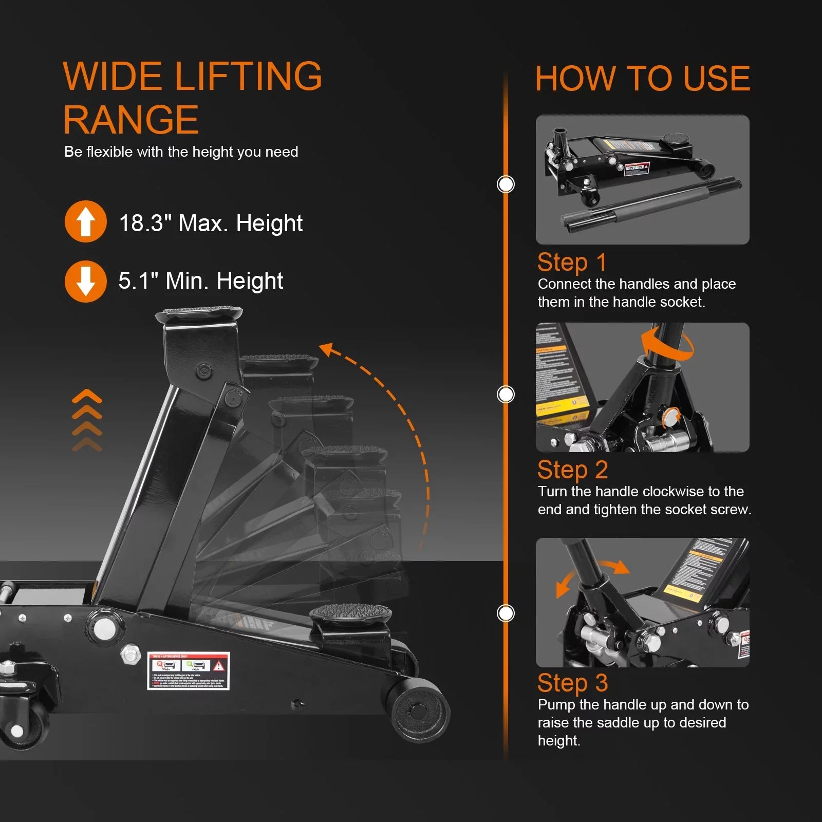 Torin 3 Ton Floor Jack Hydraulic Heavy Duty Steel Car Jack with Quick Lift Dual Pump,Black,W8303-B
