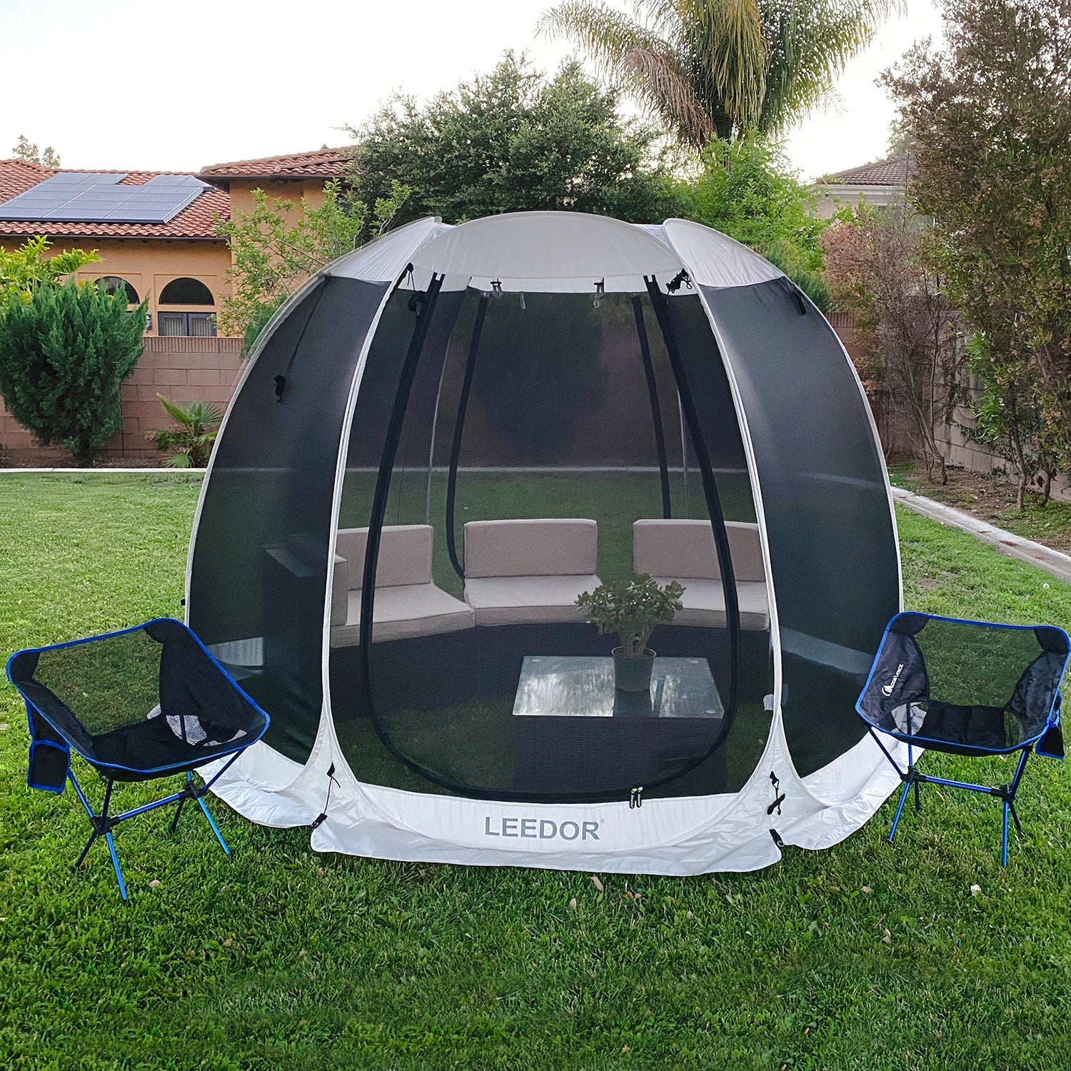 Leedor Screen House Tent Instant Room Shelter Gazebos for Patios Outdoor Canopy 10'x10' Gray