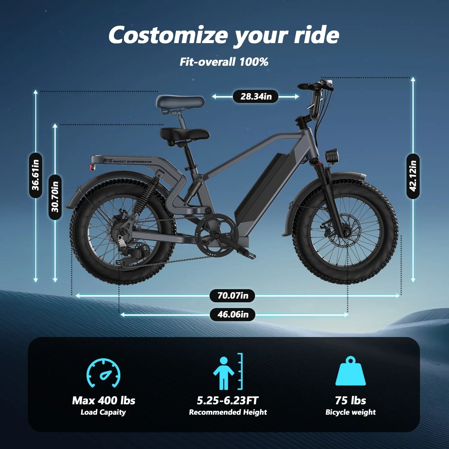 Electric Bike For Adults, 20'' Fat Tire Folding Ebike With 750W Brushless Motor 48V 25AH Battery, 7 Speed 20MPH, Foldable E-Bikes