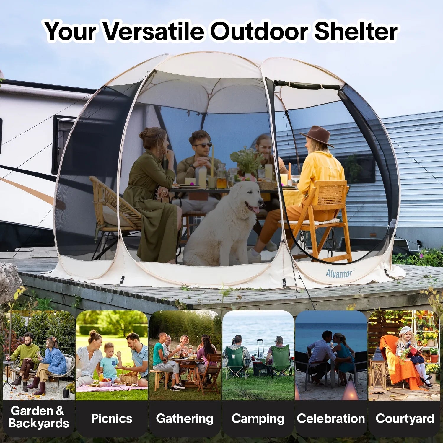 Alvantor Screen House Room Camping 12'x12' Beige Instant Canopy