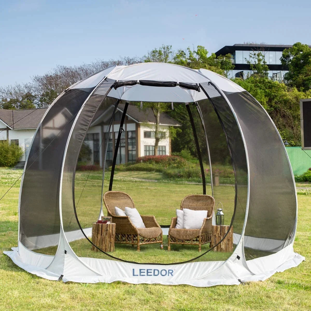 Leedor Screen House Tent Instant Room Shelter Gazebos for Patios Outdoor Canopy 10'x10' Gray