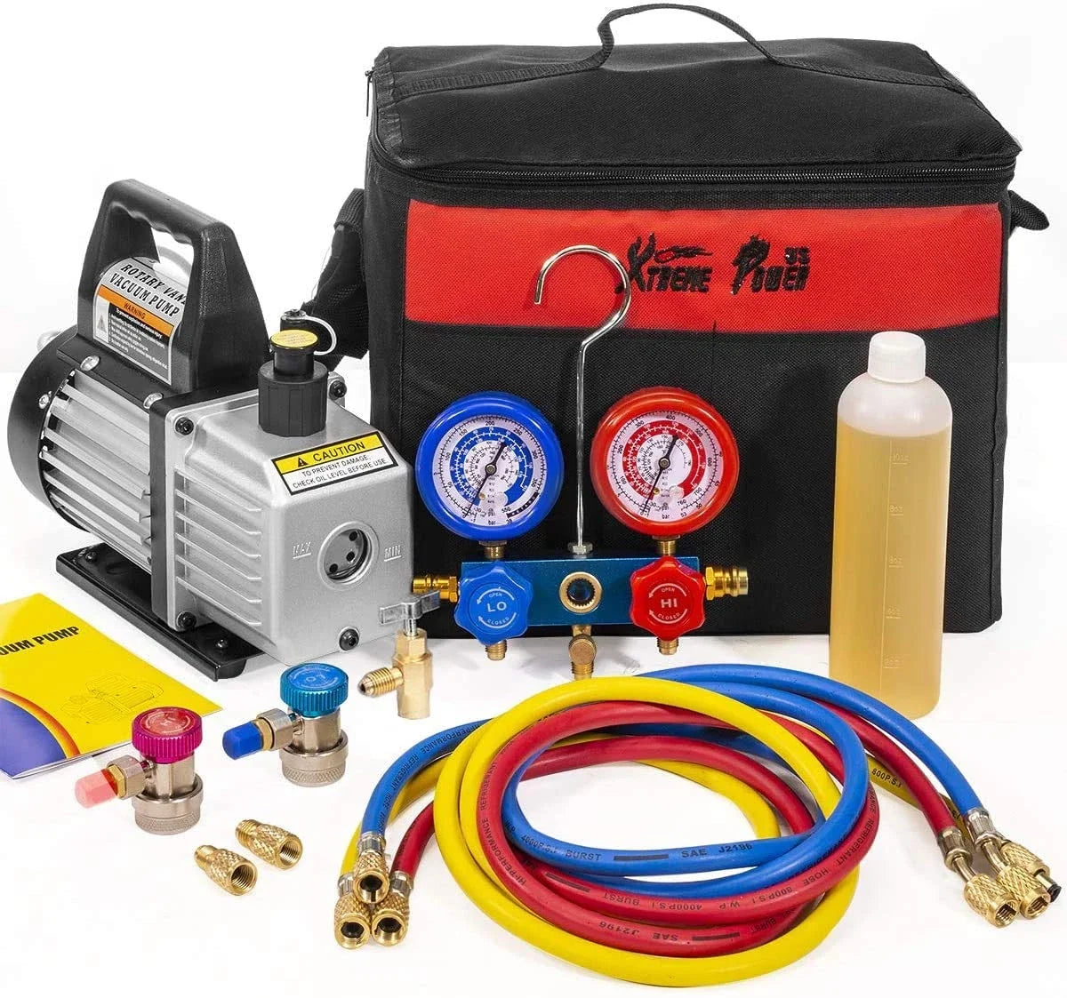 XtremepowerUS 3CFM or 4CFM Air Vacuum Pump HVAC A/C Refrigeration Kit AC Manifold Gauge Set ( 3CFM 1/4HP Air Vacuum Pump)