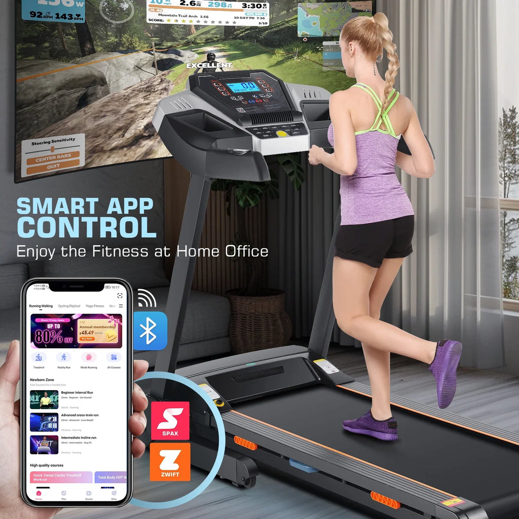 Tikmboex Strong 3.25HP Treadmill with Auto Incline & Smart App,Bluetooth Speaker, Large LED Display & Fan for Home Office Walking Running Exercise Machine, 300 lb Capacity