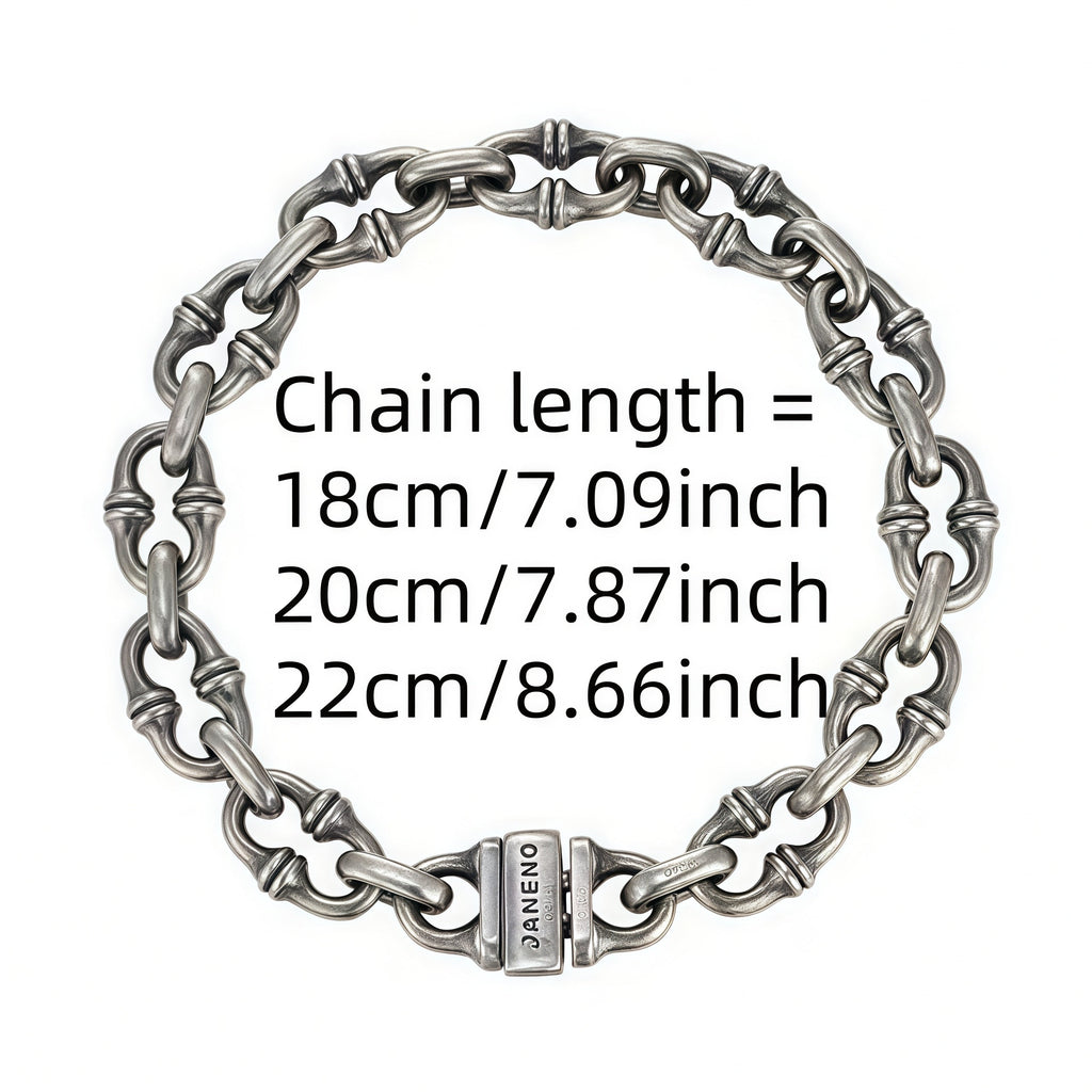 Vintage Horseshoe Link Heavy Chain Bracelet For Men, Copper Plated Silver Engraved  Push Lock Biker Punk Thick Wrist Jewelry Gift