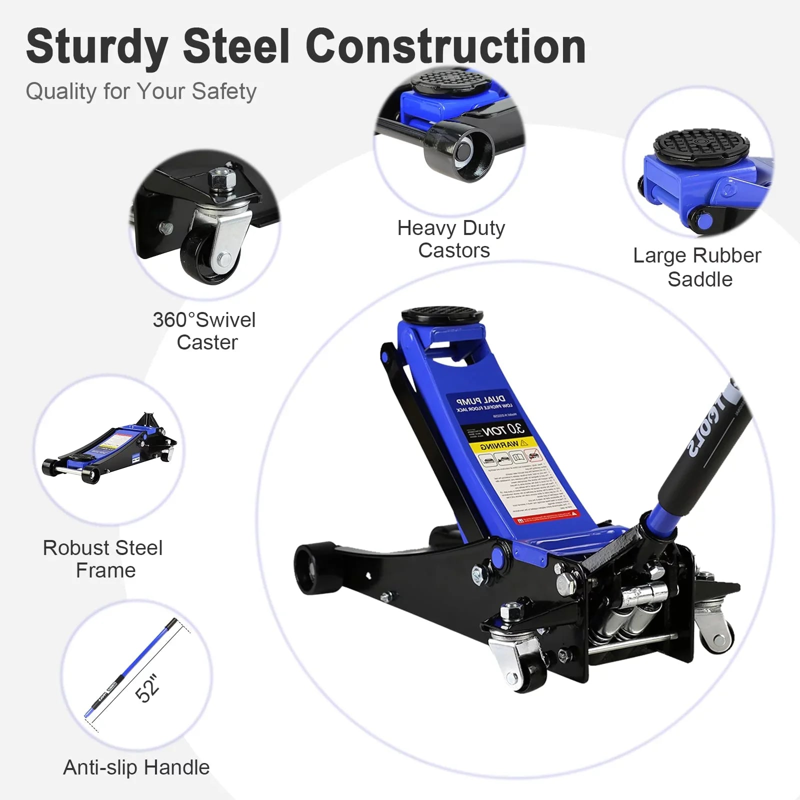 3 Ton Floor Jack, Hydraulic Low Profile Car Jack, Heavy Duty Steel Hydraulic Jack Floor Jack with Dual Piston Quick Lift Pump, Lifting Range 5.1"-20"