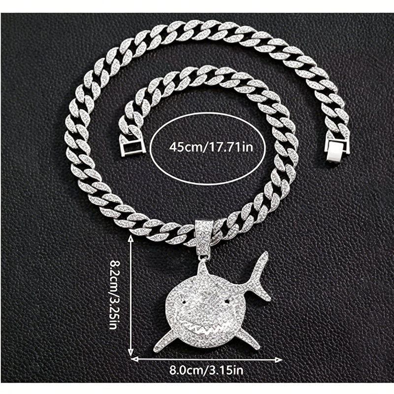 13mm Width Football Pendant Necklace,rhinestone Gold-plated Shark Pendant Necklace, 3D Diamond Gold Zinc Alloy Stainless Steel Religious Zircon