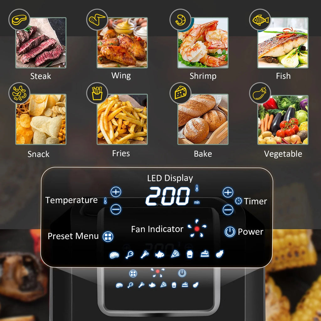 GVJMTKP Air Fryer 1700W 6.9 Quart Air Fryers Oven with Digital Display ° Air Circulation Adjustable Temperature Timer and Nonstick Basket for Oil Less or Low Fat Cooking Black